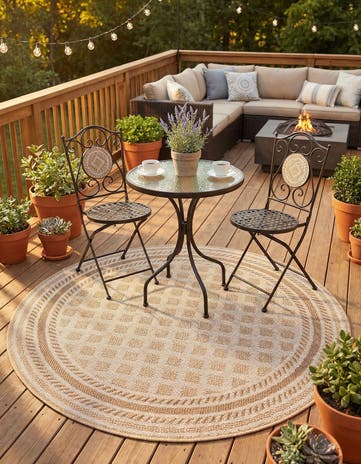 5' 1 x 5' 1 Easy-Clean Lattice Indoor / Outdoor Round Rug