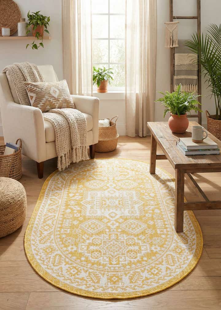 3' x 5' 3 Easy-Clean Aztec Indoor / Outdoor Oval Rug