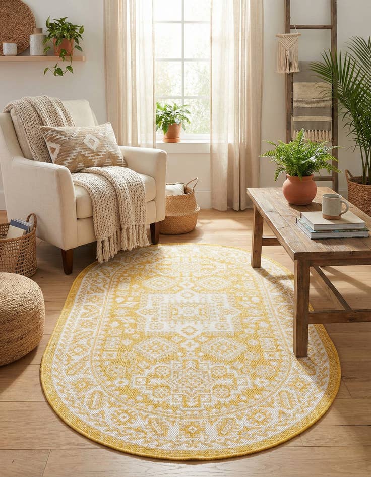 Detail image of 3' x 5' 3 Easy-Clean Aztec Indoor / Outdoor Oval Rug
