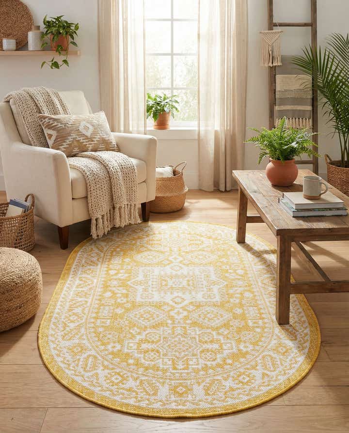 3' x 5' 3 Easy-Clean Aztec Indoor / Outdoor Oval Rug