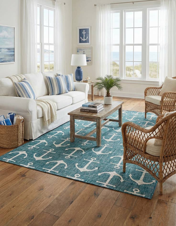 Detail image of 7' 10 x 11'  Washable Coastal Indoor / Outdoor Rug