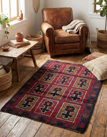 3' x 4' 7 Hand Knotted Balouch Persian Wool Rug