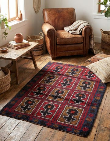 3' x 4' 7 Hand Knotted Balouch Persian Wool Rug
