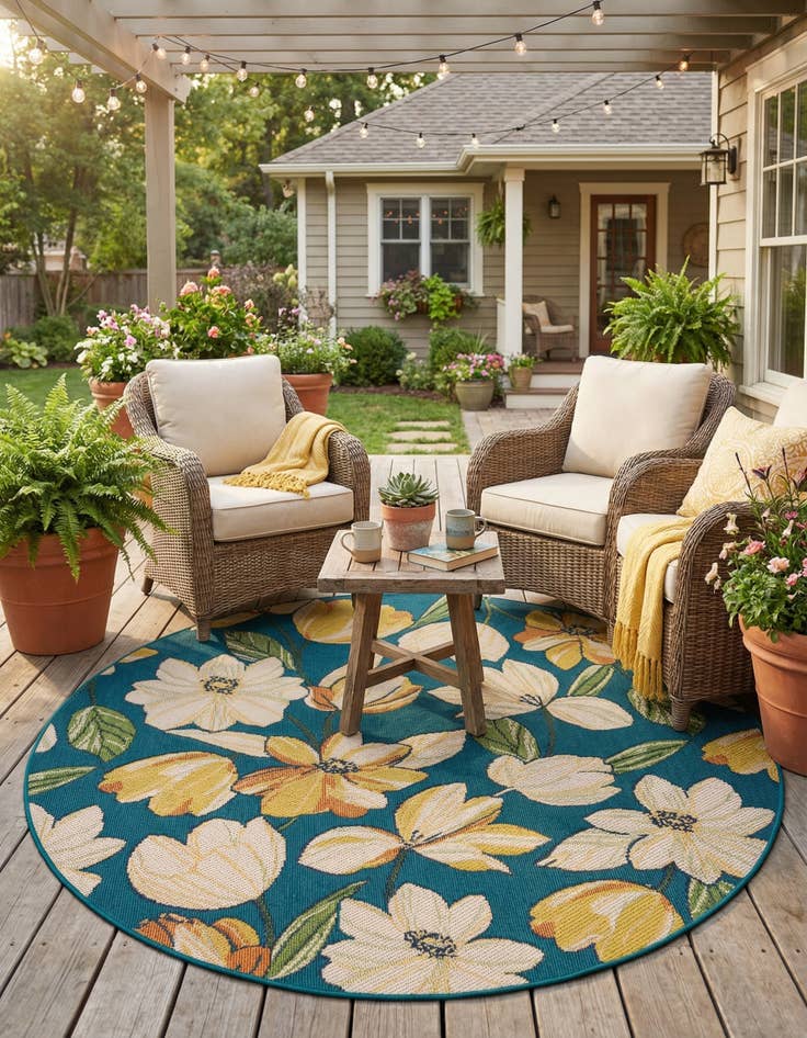 Detail image of 7' 10 x 7' 10  Washable Baja Indoor / Outdoor Round Rug