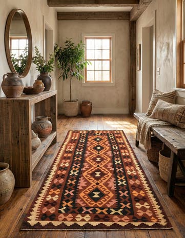 3' 7 x 6' 8 Hand Woven Kilim Maymana Wool Runner Rug