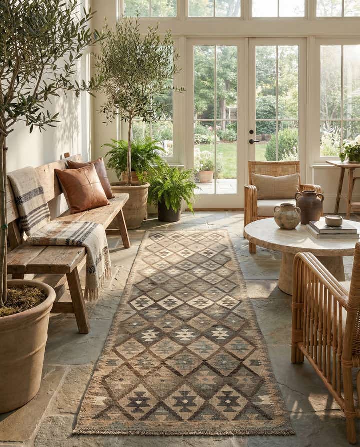 2' 9 x 9' 10 Hand Woven Kilim Maymana Wool Runner Rug