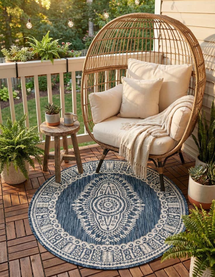 Detail image of 3' x 3'  Washable Traditional Indoor / Outdoor Round Rug