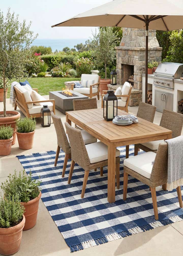 7' 10 x 10' Easy-Clean Eco Plaid Washable Indoor / Outdoor Rug