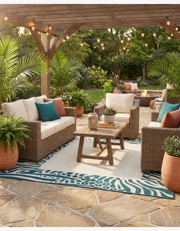 Ivory Easy-Clean Safari Indoor / Outdoor Square Rug