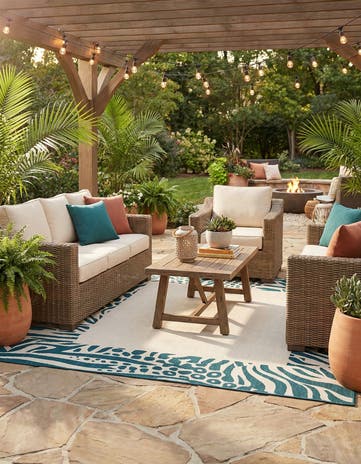 Ivory Easy-Clean Safari Indoor / Outdoor Square Rug
