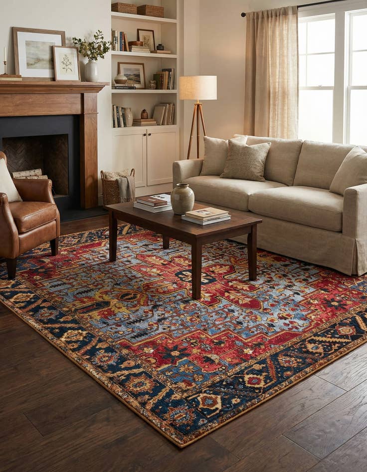 Detail image of 7' 10 x 7' 10  Washable Traditional Indoor / Outdoor Square Rug