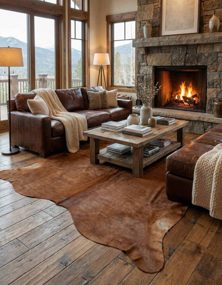 Detail image of 6' 9 x 7' 8 Cowhide Leather Rug