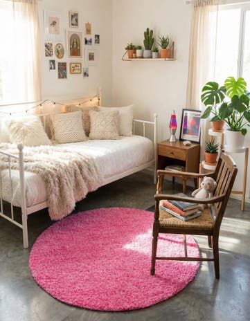 4' x 4' Solid Shag Round Rug