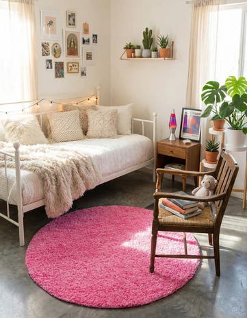 4' x 4' Solid Shag Round Rug