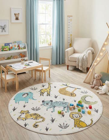 5' 3 x 5' 3 Animals Whimsy Kids Round Rug