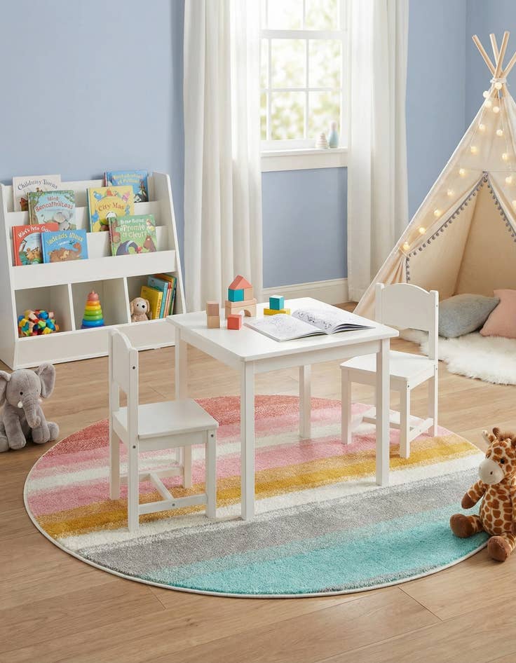 Detail image of 3' 3 x 3' 3 Rainbow Stripes Whimsy Kids Round Rug