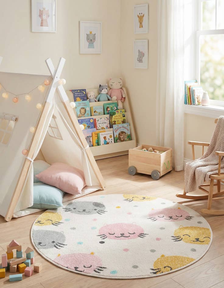 Detail image of 3' 3 x 3' 3 Cats Whimsy Kids Round Rug