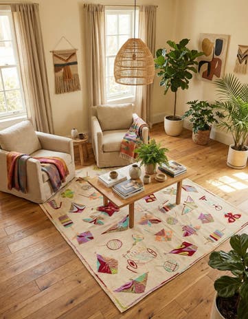 5' 8 x 7' 3 Hand Woven Kilim Suzani Wool Rug