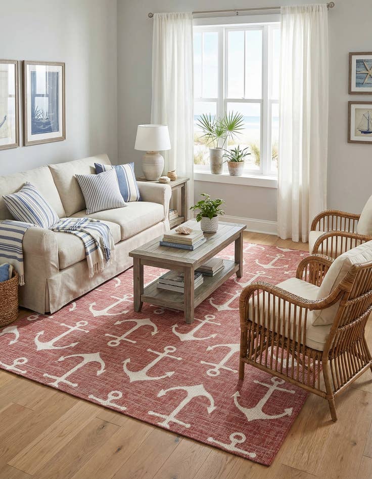 Detail image of 7' 10 x 11'  Washable Coastal Indoor / Outdoor Rug