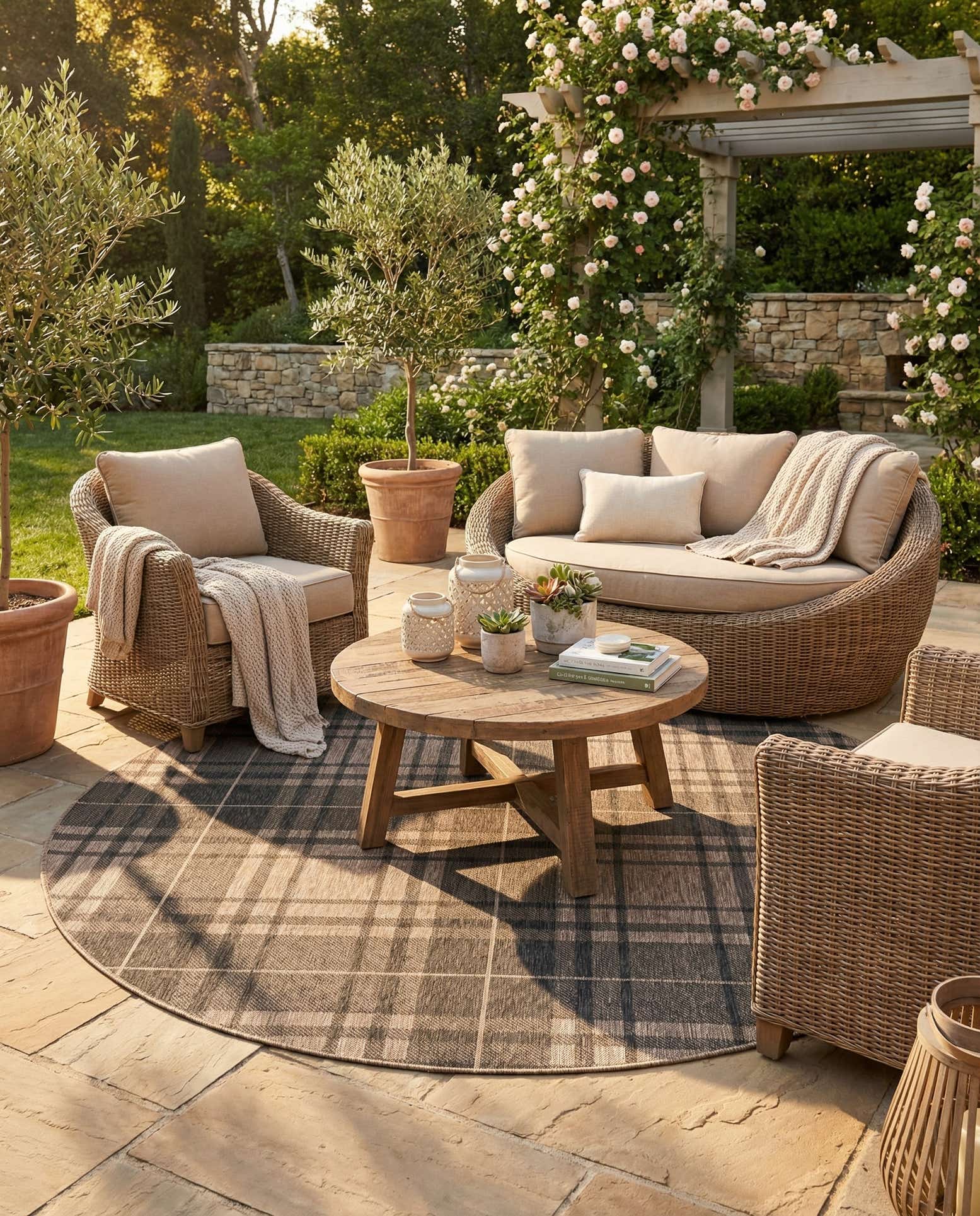 7' 10 x 7' 10 Easy-Clean Checkered Indoor / Outdoor Round Rug