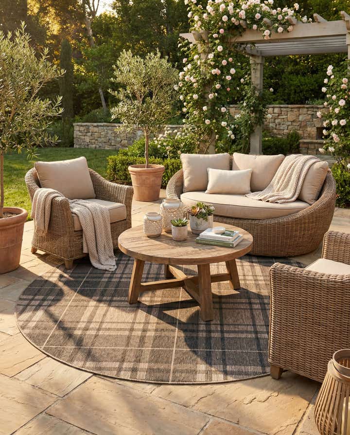 7' 10 x 7' 10 Easy-Clean Checkered Indoor / Outdoor Round Rug