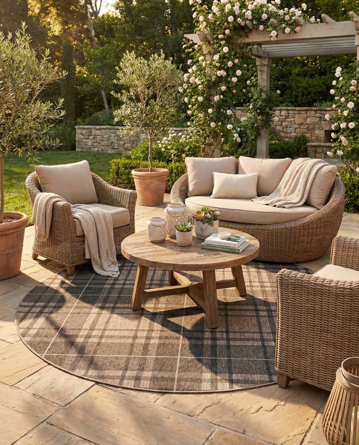 Detail image of 7' 10 x 7' 10 Easy-Clean Checkered Indoor / Outdoor Round Rug