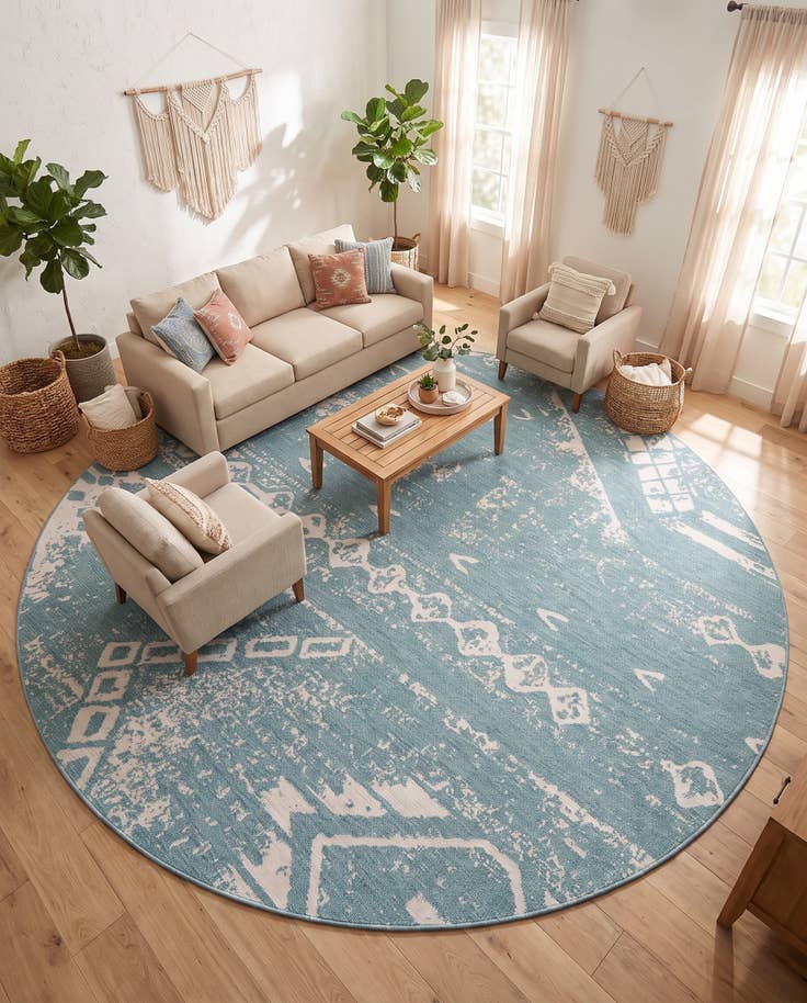 Detail image of 13' x 13' Easy-Clean Bohemian Indoor / Outdoor Round Rug