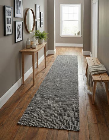 Black Hand Woven Geo Trellis Flatweave Runner Rug