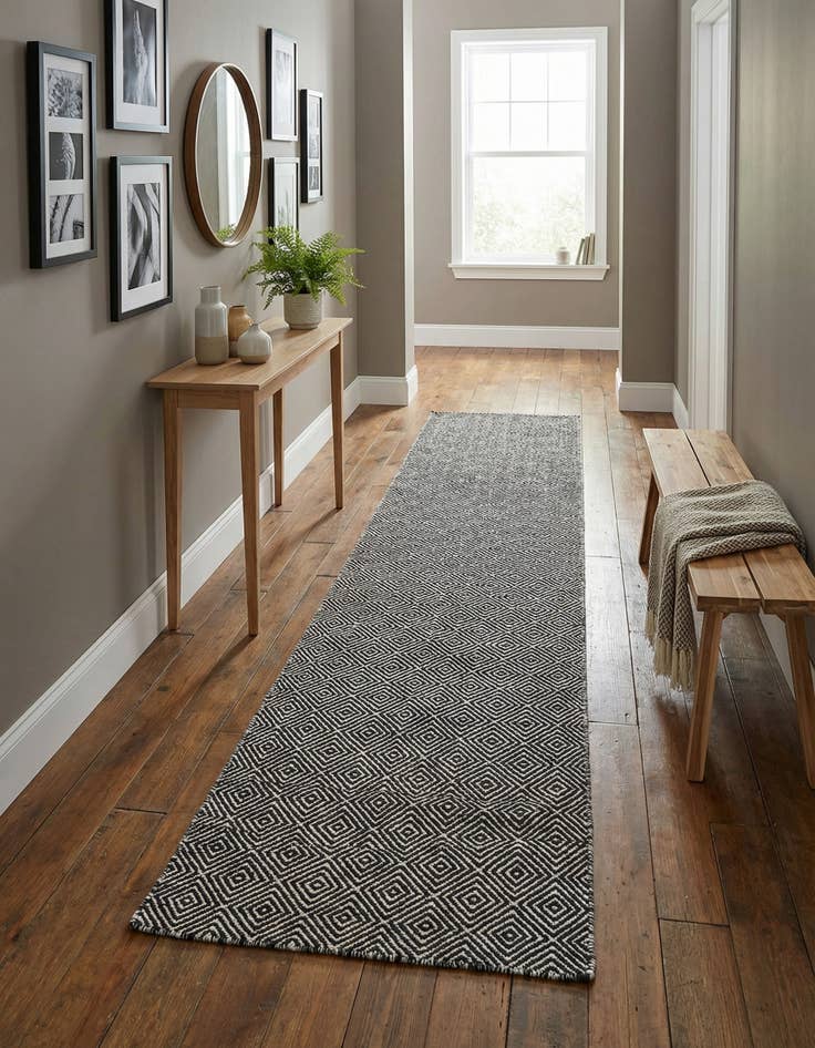 Detail image of 2' 7 x 14' 1  Hand Woven Geo Trellis Flatweave Runner Rug