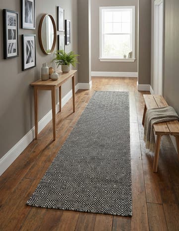 Black Hand Woven Geo Trellis Flatweave Runner Rug