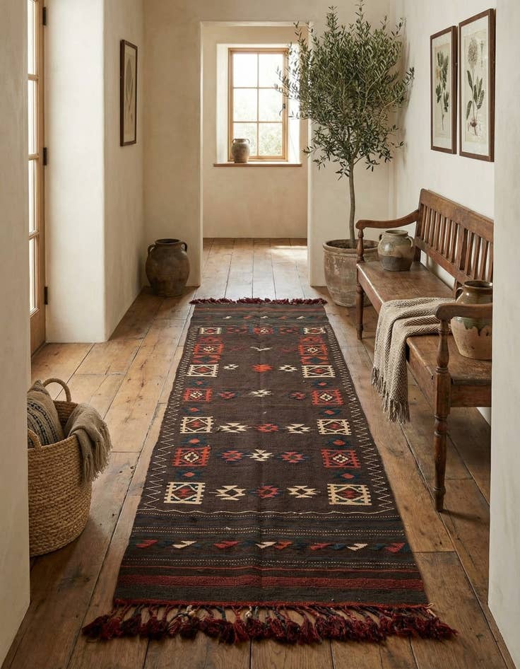 Detail image of 3' 2 x 10' 7  Hand Woven Kilim Fars Wool Runner Rug