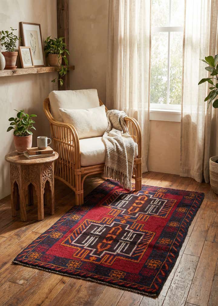 3' x 4' 8 Hand Knotted Balouch Persian Wool Rug