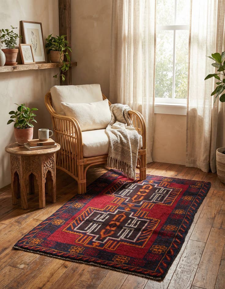 Detail image of 3' x 4' 8 Hand Knotted Balouch Persian Wool Rug