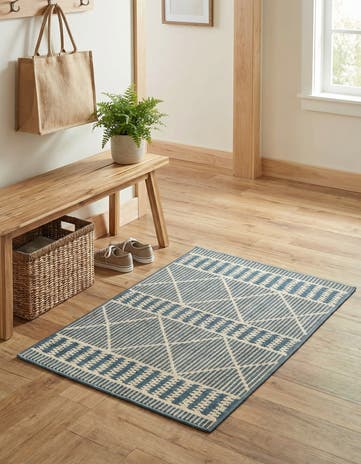 Blue Easy-Clean Lattice Indoor / Outdoor Rug