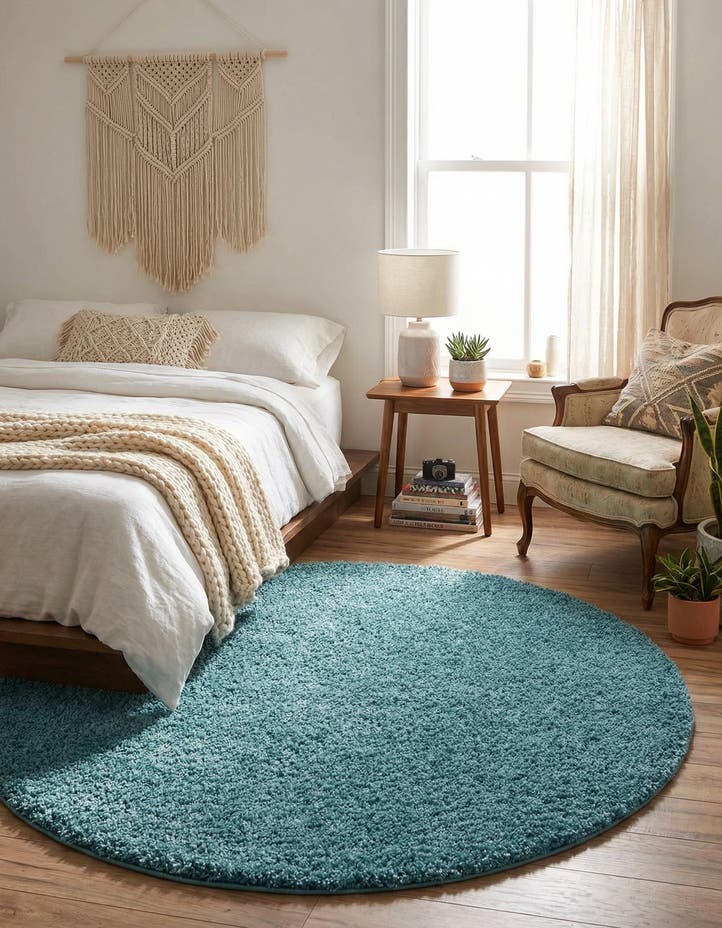 5' x 5' Soft Solid Shag Round Rug
