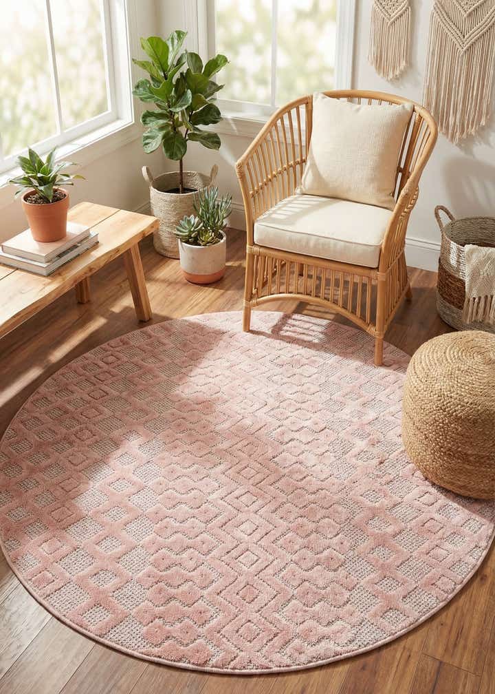 5' 3 x 5' 3 Easy-Clean Trellis Textured Indoor / Outdoor Round Rug