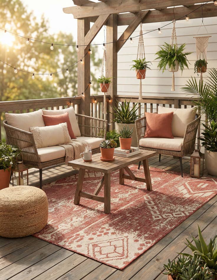 Detail image of  5' 3 x 5' 3  Washable Bohemian Indoor / Outdoor Square Rug