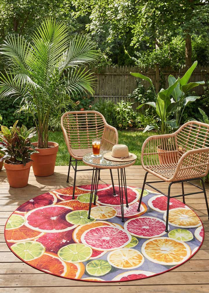 7' 10 x 7' 10 Easy-Clean Jill Zarin Caribbean Indoor / Outdoor Round Rug