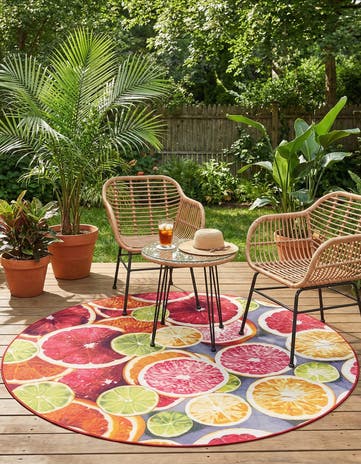 7' 10 x 7' 10 Easy-Clean Jill Zarin Caribbean Indoor / Outdoor Round Rug