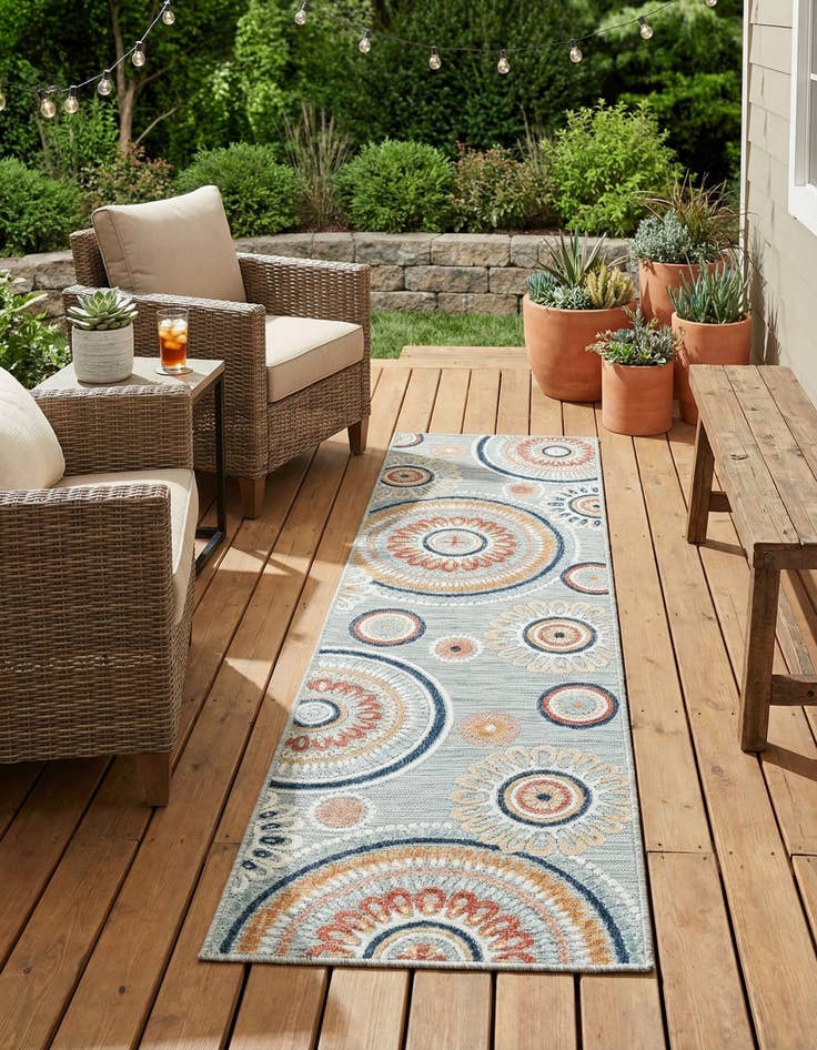 Detail image of 2' 2 x 8'  Washable Botanical Indoor / Outdoor Runner Rug