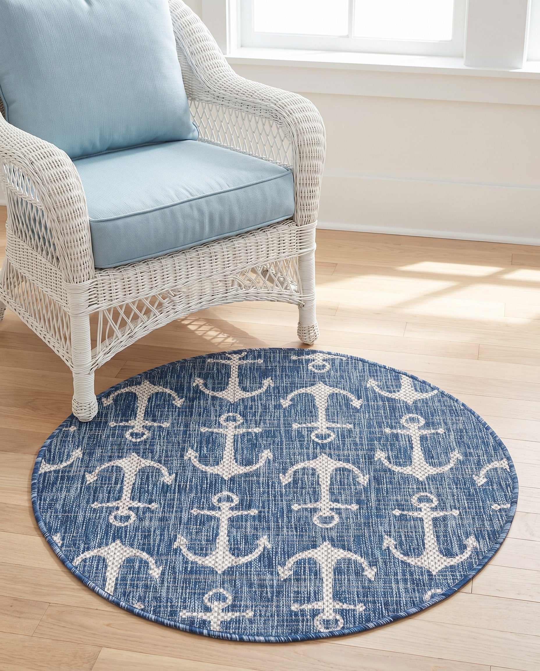 3' x 3' Easy-Clean Coastal Indoor / Outdoor Round Rug