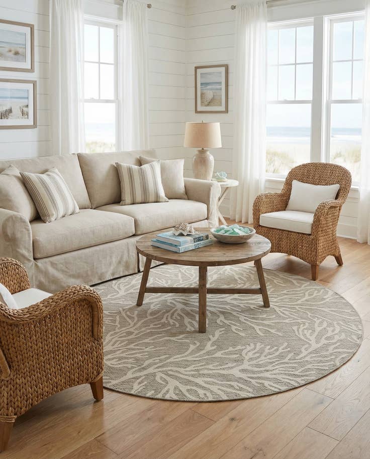 Detail image of 7' 10 x 7' 10 Easy-Clean Coastal Indoor / Outdoor Round Rug