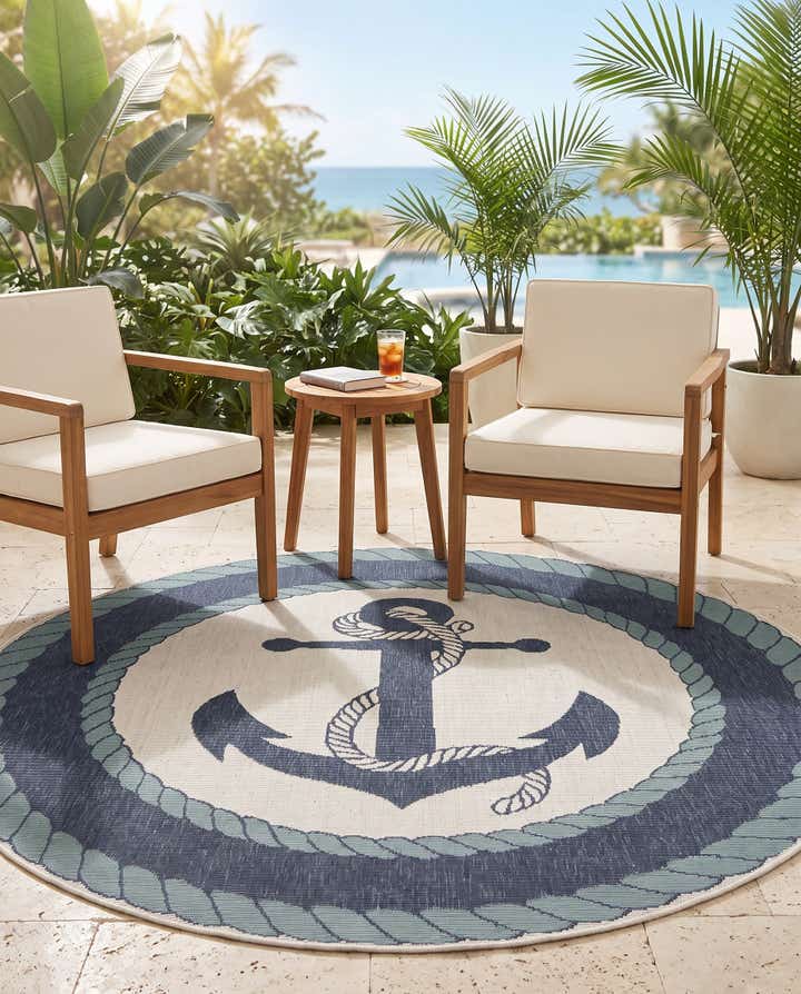 5' 3 x 5' 3 Easy-Clean Coastal Indoor / Outdoor Round Rug