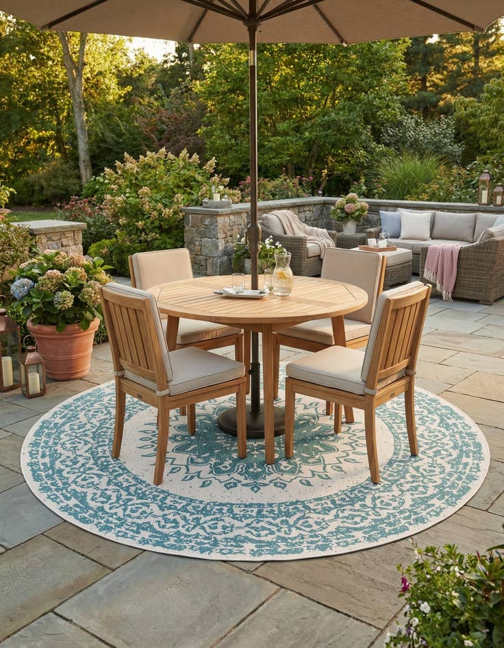 Detail image of 12' x 12'  Washable Traditional Indoor / Outdoor Round Rug