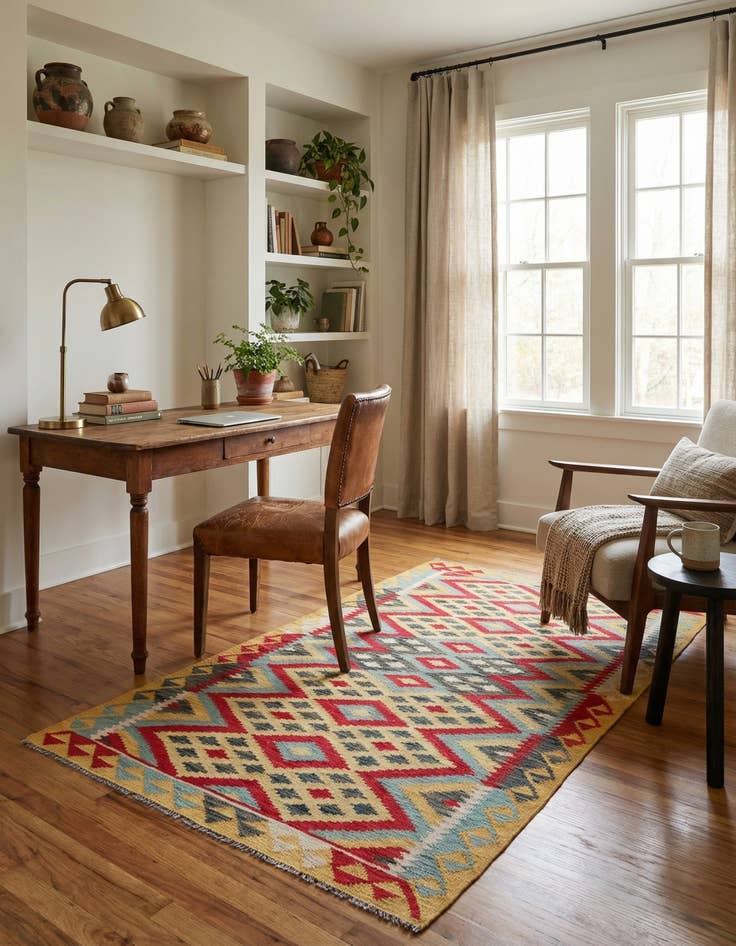 Detail image of 3' 7 x 6' 9  Hand Woven Kilim Maymana Wool Rug