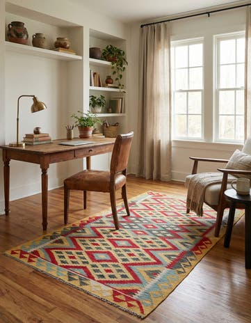 3' 7 x 6' 9 Hand Woven Kilim Maymana Wool Rug