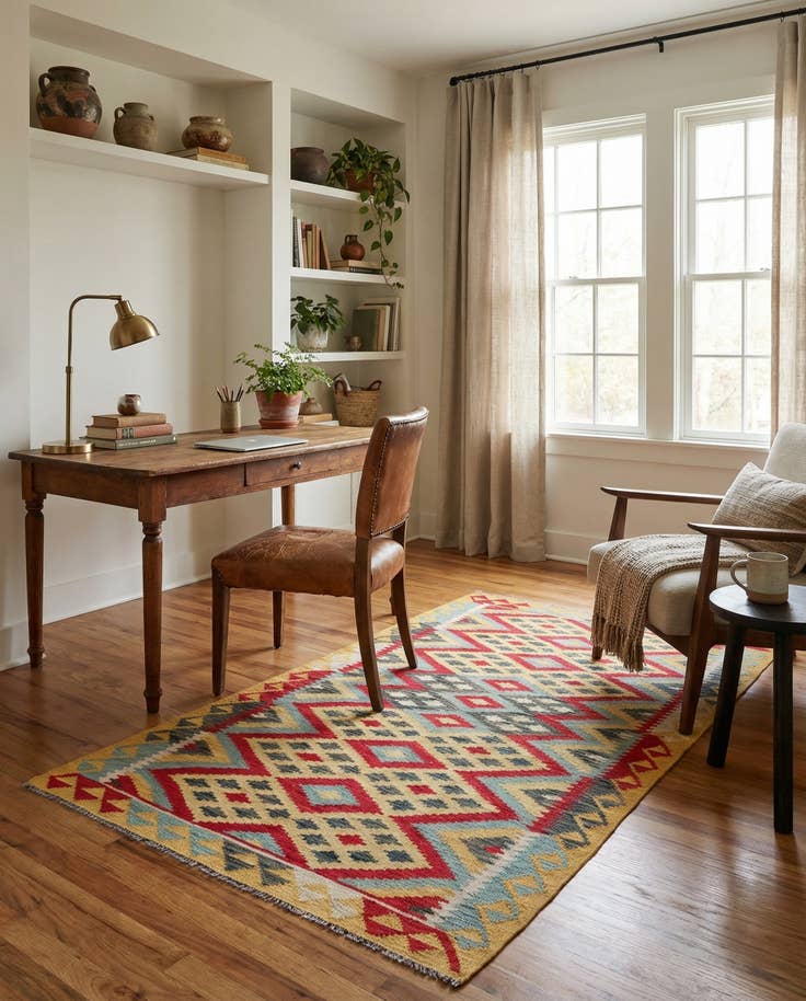 Detail image of 3' 7 x 6' 9 Hand Woven Kilim Maymana Wool Rug
