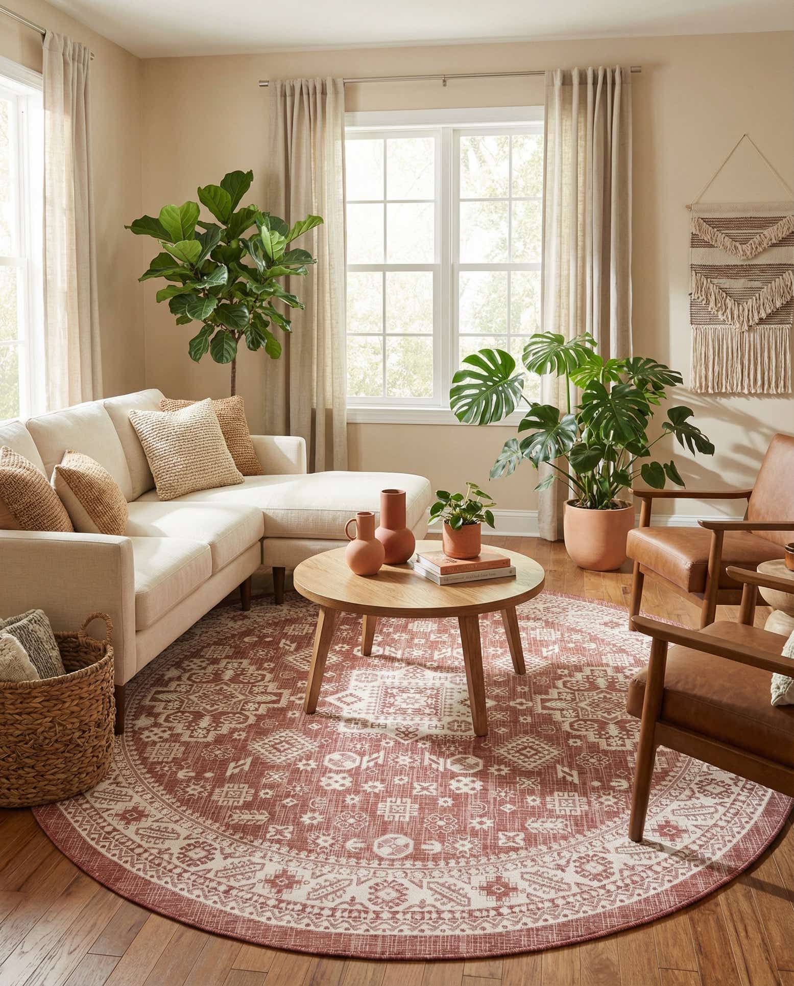 10' x 10' Easy-Clean Aztec Indoor / Outdoor Round Rug