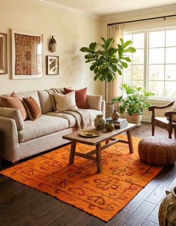 5' 4 x 7' 3 Hand Woven Kilim Suzani Wool Rug