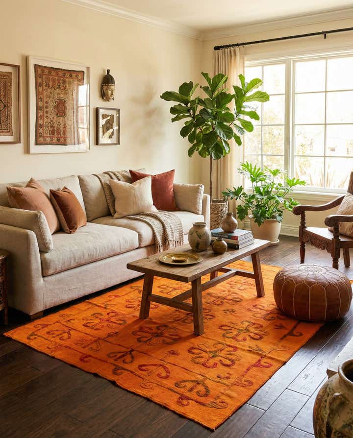 5' 4 x 7' 3 Hand Woven Kilim Suzani Wool Rug